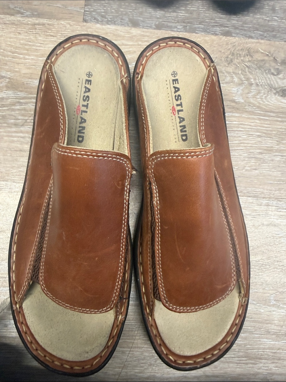 Eastland Tan Leather Slip-On Open toe padded shoes women’s size 10m